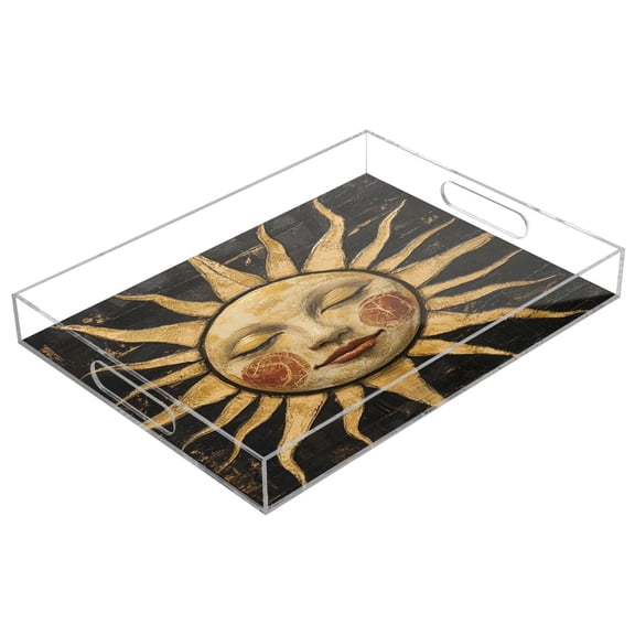 Acrylic Tray 15.7*11.8*1.9 Inch Transparent Tray Food Tray Tea Cup Tray Serving Trays Cosmetics Storage Kitchen Table Bathroom Sundry Storage Smiling Sun Pattern