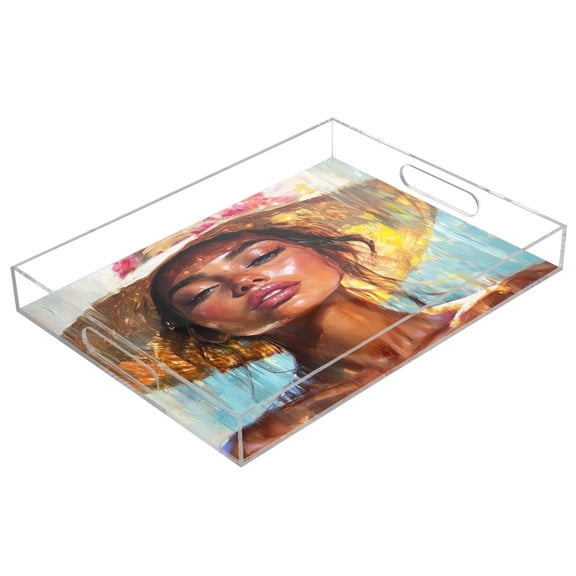 Acrylic Tray 15.7*11.8*1.9 Inch Transparent Tray Food Tray Tea Cup Tray Serving Trays Cosmetics Storage Kitchen Table Bathroom Sundry Storage A Summer Beauty
