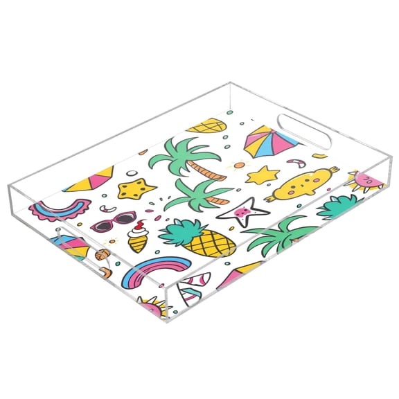 Acrylic Tray 15.7*11.8*1.9 Inch Transparent Tray Food Tray Tea Cup Tray Serving Trays Cosmetics Storage Kitchen Table Bathroom Sundry Storage Summer Fruit