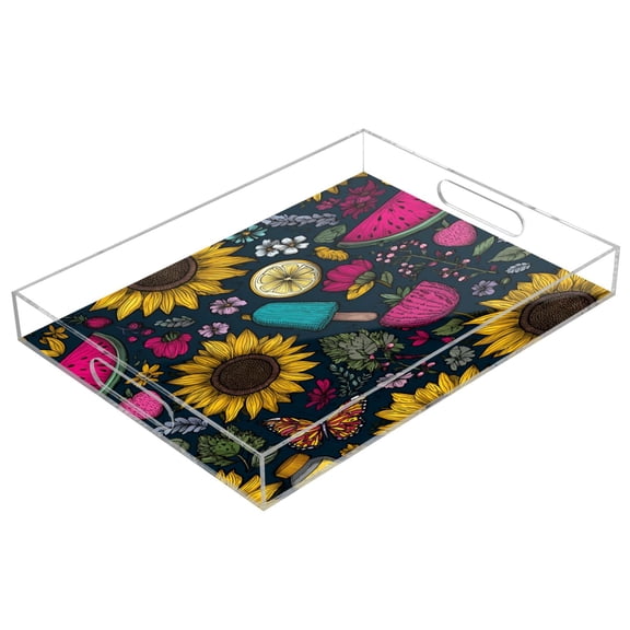 Acrylic Tray 15.7*11.8*1.9 Inch Transparent Tray Food Tray Tea Cup Tray Serving Trays Cosmetics Storage Kitchen Table Bathroom Sundry Storage Summer Elements