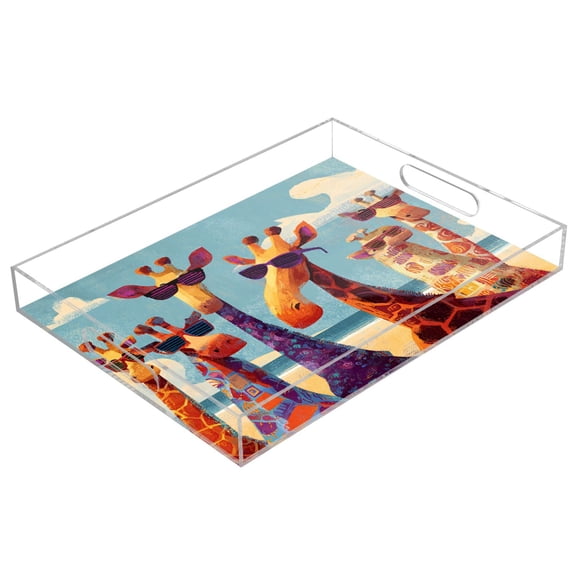 Acrylic Tray 15.7*11.8*1.9 Inch Transparent Tray Food Tray Tea Cup Tray Serving Trays Cosmetics Storage Kitchen Table Bathroom Sundry Storage Sunglasses Giraffe