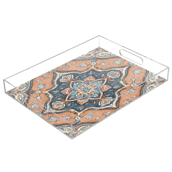Acrylic Tray 15.7*11.8*1.9 Inch Transparent Tray Food Tray Tea Cup Tray Serving Trays Cosmetics Storage Kitchen Table Bathroom Sundry Storage Terracotta Mosaic Peach Accents