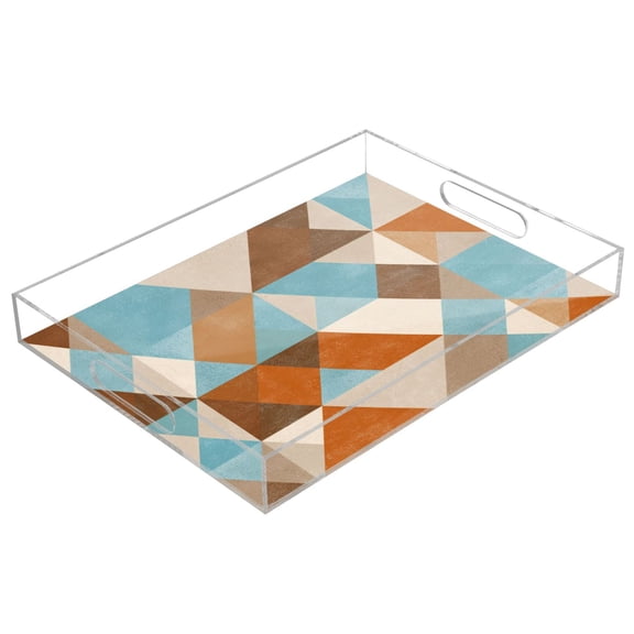 Acrylic Tray 15.7*11.8*1.9 Inch Transparent Tray Food Tray Tea Cup Tray Serving Trays Cosmetics Storage Kitchen Table Bathroom Sundry Storage Terracotta Triangle Geometric Mosaic