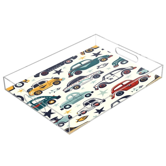 Acrylic Tray 15.7*11.8*1.9 Inch Transparent Tray Food Tray Tea Cup Tray Serving Trays Cosmetics Storage Kitchen Table Bathroom Sundry Storage Vintage Car