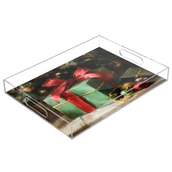 Acrylic Tray 15.7*11.8*1.9 Inch Transparent Tray Food Tray Tea Cup Tray Serving Trays Cosmetics Storage Kitchen Table Bathroom Sundry Storage Warm Christmas Gifts