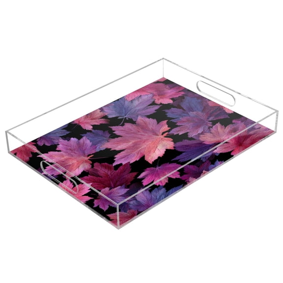 Acrylic Tray 15.7*11.8*1.9 Inch Transparent Tray Food Tray Tea Cup Tray Serving Trays Cosmetics Storage Kitchen Table Bathroom Sundry Storage Watercolor Maple Leaf
