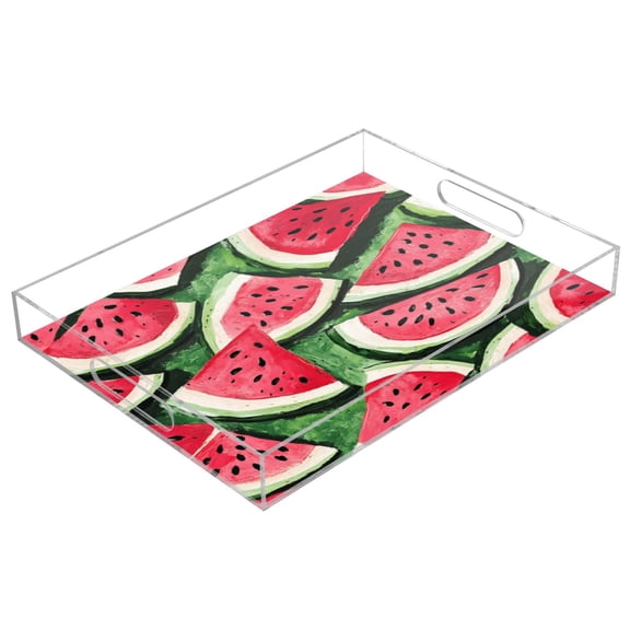Acrylic Tray 15.7*11.8*1.9 Inch Transparent Tray Food Tray Tea Cup Tray Serving Trays Cosmetics Storage Kitchen Table Bathroom Sundry Storage Watermelon Cartoon1