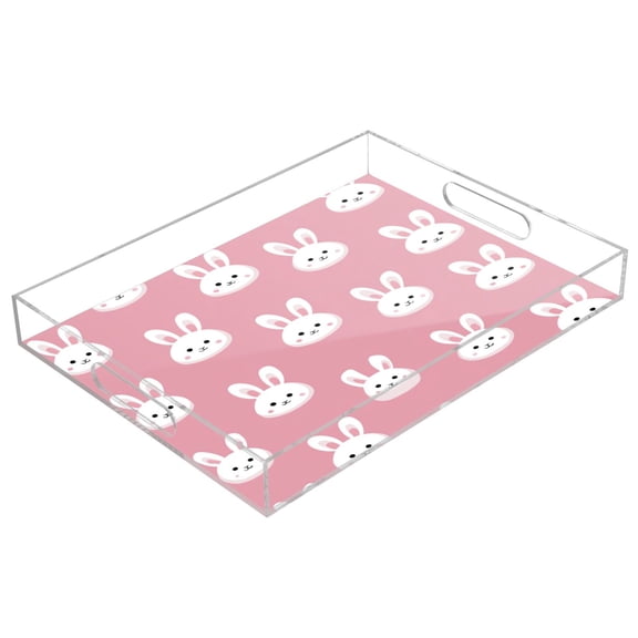 Acrylic Tray 15.7*11.8*1.9 Inch Transparent Tray Food Tray Tea Cup Tray Serving Trays Cosmetics Storage Kitchen Table Bathroom Sundry Storage White Rabbits