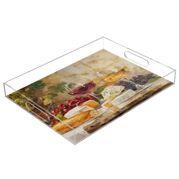 Acrylic Tray 15.7*11.8*1.9 Inch Transparent Tray Food Tray Tea Cup Tray Serving Trays Cosmetics Storage Kitchen Table Bathroom Sundry Storage Wine and Cheese Table