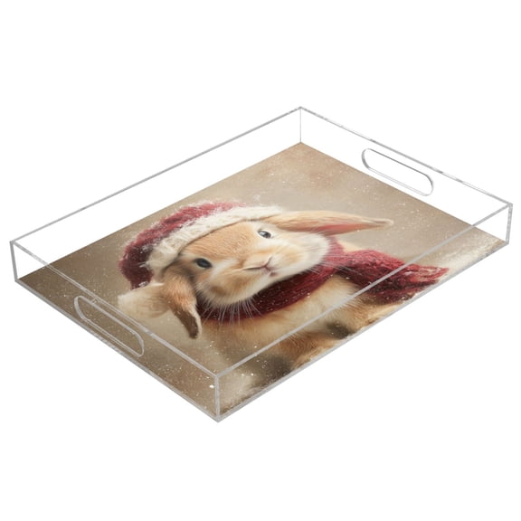 Acrylic Tray 15.7*11.8*1.9 Inch Transparent Tray Food Tray Tea Cup Tray Serving Trays Cosmetics Storage Kitchen Table Bathroom Sundry Storage Yellow Christmas Bunny