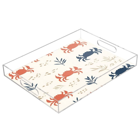 Acrylic Tray 15.7*11.8*1.9 Inch Transparent Tray Food Tray Tea Cup Tray Serving Trays Cosmetics Storage Kitchen Table Bathroom Sundry Storage Yellow Crab