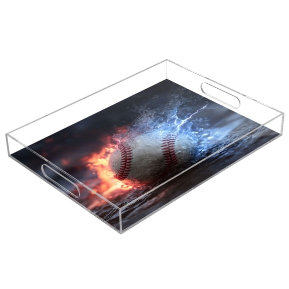 Acrylic Tray Clear Serving Tray Rectangle Decorative Tray with Cut Handle Baseball with Water and Fire