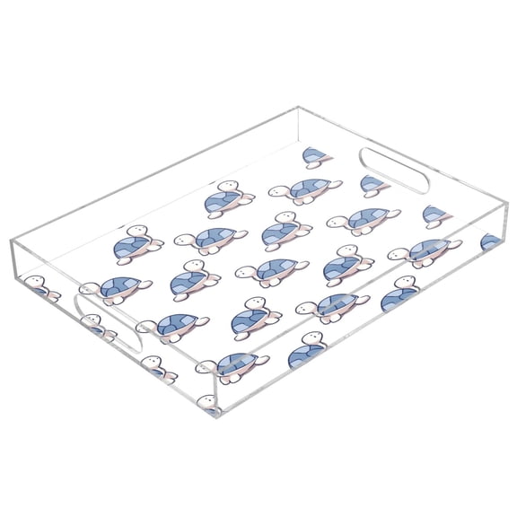 Acrylic Tray Clear Serving Tray Rectangle Decorative Tray with Cut Handle Cartoon Turtle Pattern