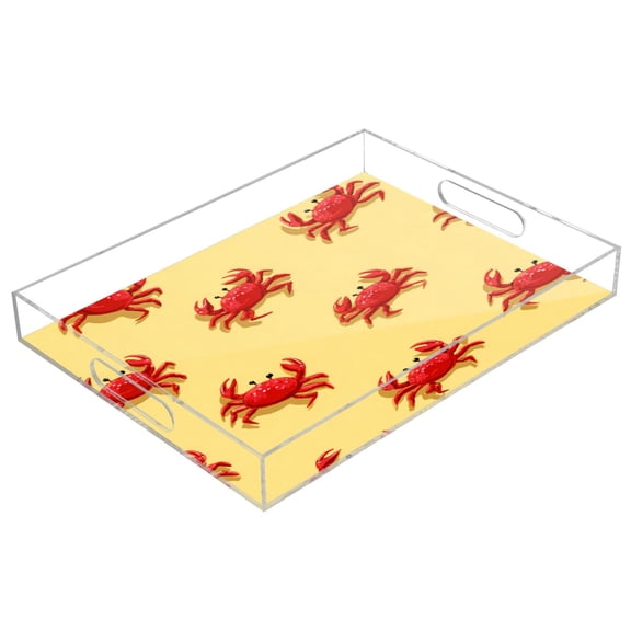 Acrylic Tray Clear Serving Tray Rectangle Decorative Tray with Cut Handle Cute Red Crabs Pattern