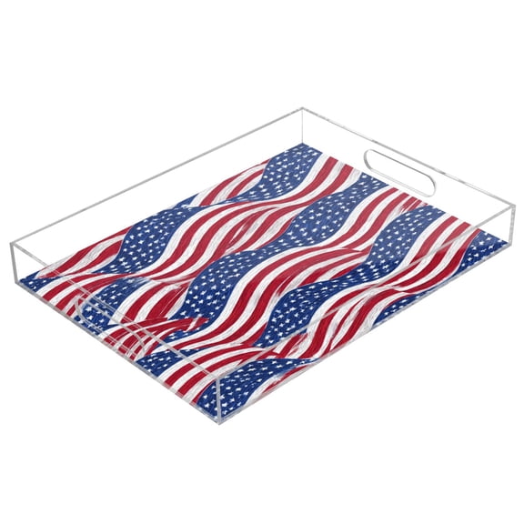 Acrylic Tray Clear Serving Tray Rectangle Decorative Tray with Cut Handle Flags Wave Pattern