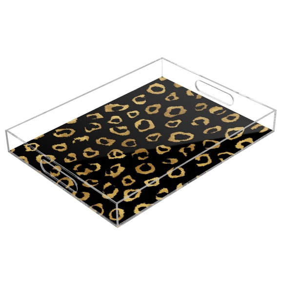 Acrylic Tray Clear Serving Tray Rectangle Decorative Tray with Cut Handle Gold Leopard Pattern