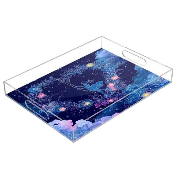 Acrylic Tray Clear Serving Tray Rectangle Decorative Tray with Cut Handle Heart-shaped Flower Crown
