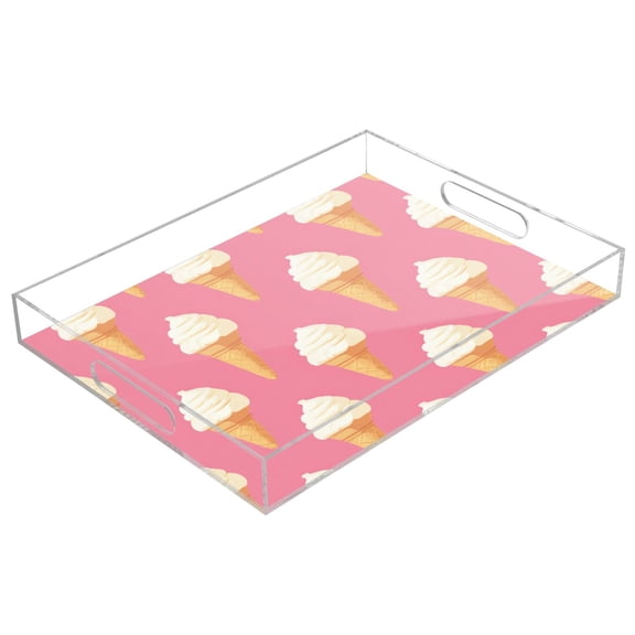Acrylic Tray Clear Serving Tray Rectangle Decorative Tray with Cut Handle Ice Cream Pattern