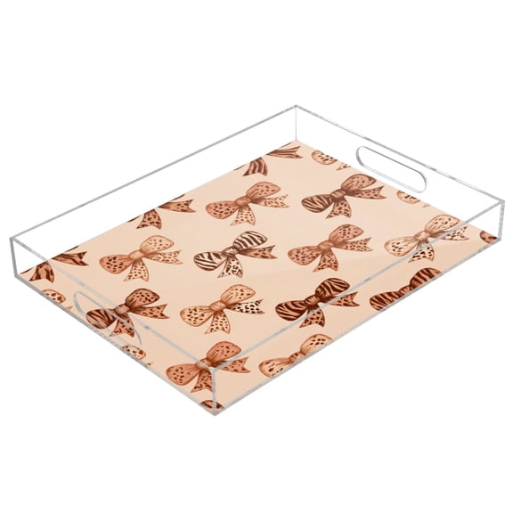 Acrylic Tray Clear Serving Tray Rectangle Decorative Tray with Cut Handle Leopard Print Bow