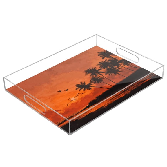Acrylic Tray Clear Serving Tray Rectangle Decorative Tray with Cut Handle Magnificent Sunset Scene