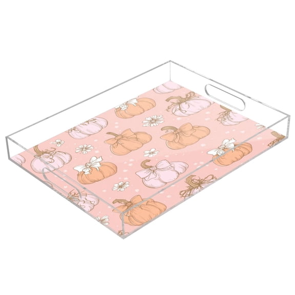 Acrylic Tray Clear Serving Tray Rectangle Decorative Tray with Cut Handle Pumpkins Adorned in Bows