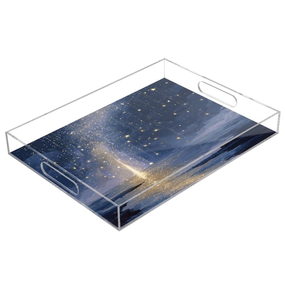 Acrylic Tray Clear Serving Tray Rectangle Decorative Tray with Cut Handle Sky Full Of Shooting Stars
