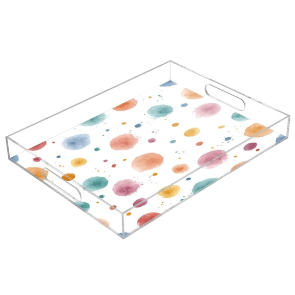 Acrylic Tray Clear Serving Tray Rectangle Decorative Tray with Cut Handle Small Watercolor Splashes and Dots