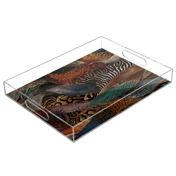 Acrylic Tray Clear Serving Tray Rectangle Decorative Tray with Cut Handle Swirling Leopard and Zebra Pattern