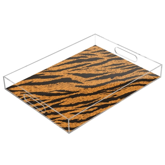 Acrylic Tray Clear Serving Tray Rectangle Decorative Tray with Cut Handle Tiger Stripes Pattern