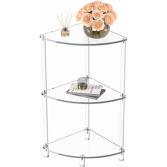 Acrylic Triangle End Table - 3 Tier Corner Side Table - Small Corner Table for Living Room, Bedroom, Bathroom