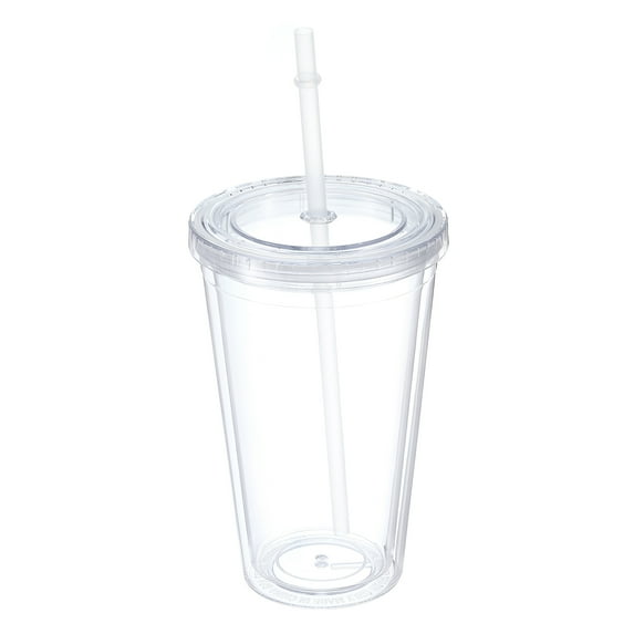Acrylic Tumbler with Lid and Straw, 16 Oz Reusable Double Wall Cups, Clear Travel Tumblers (Grey)