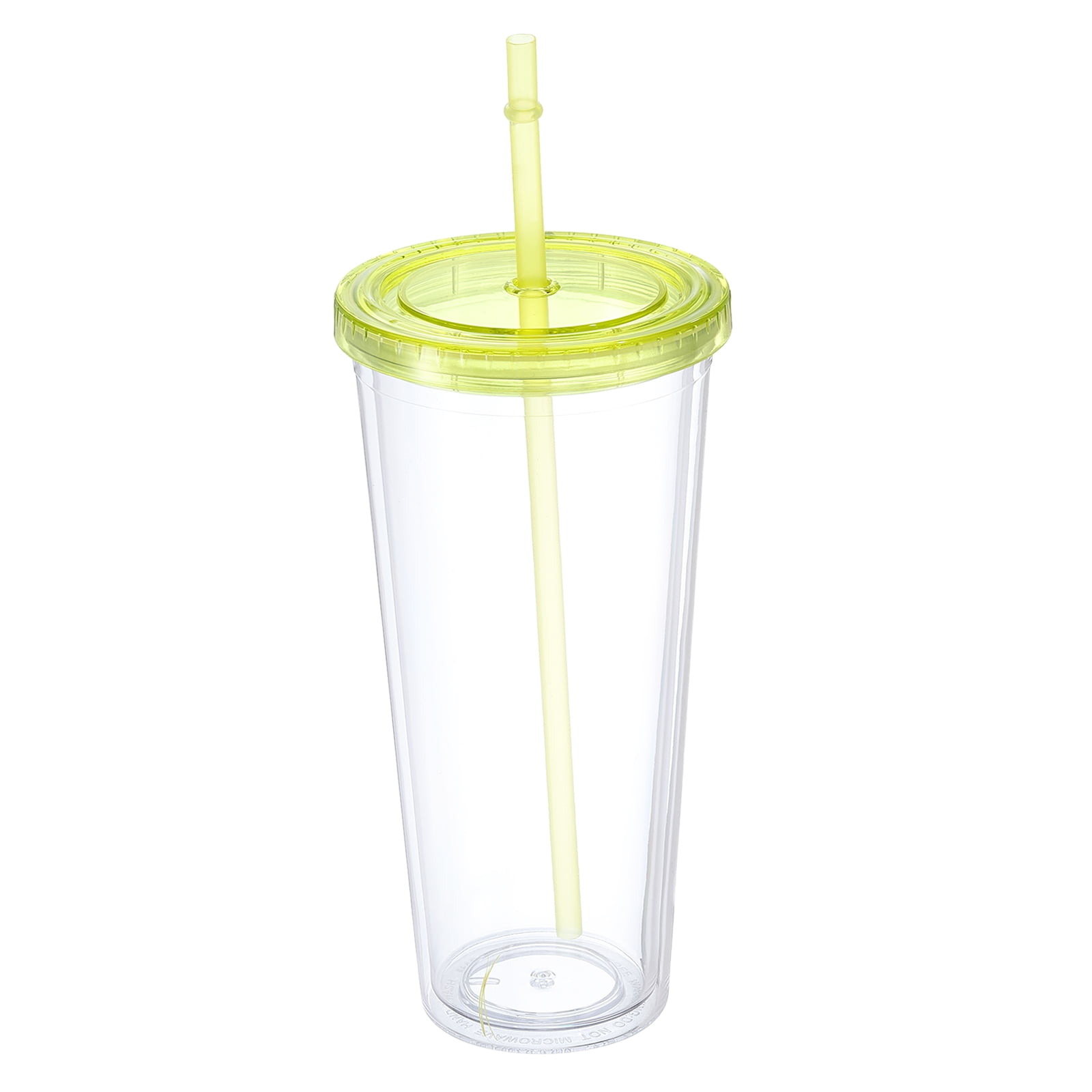 Acrylic Tumbler with Lid and Straw, 23 Oz Reusable Double Wall Cups, Transparent Travel Tumblers (Yellow)