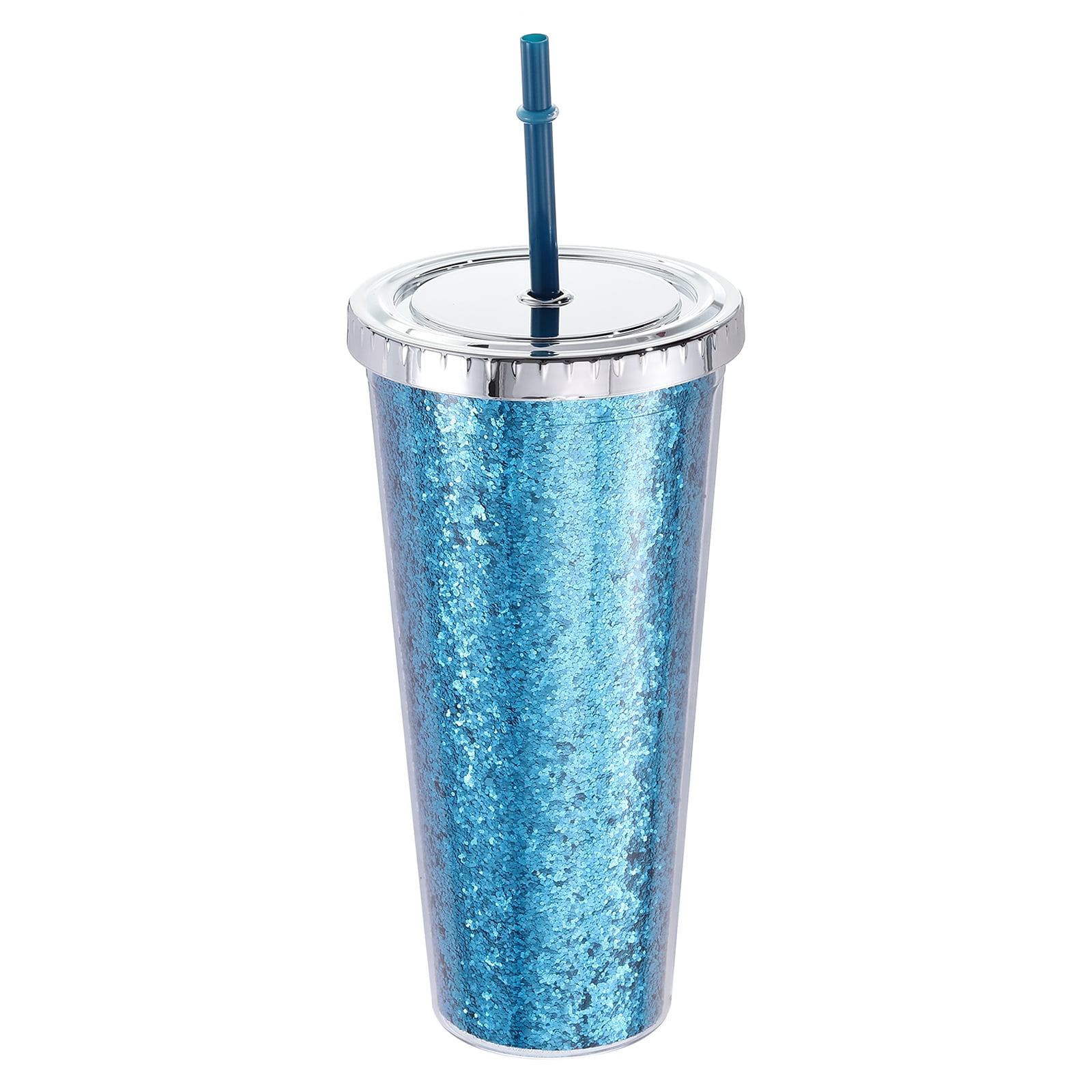 Acrylic Tumbler with Lid and Straw, 24 Oz Reusable Double Wall Cups, Added Bling Travel Tumblers for Gifts (Blue)