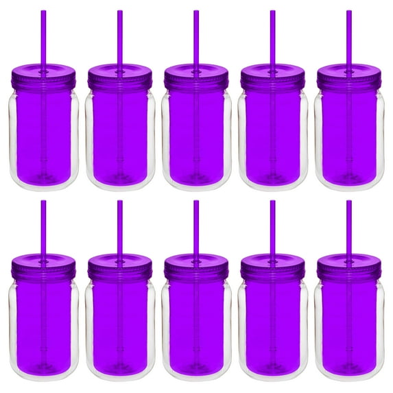 Acrylic Tumblers with Straw 18 oz. Set of 10, Bulk Pack - Perfect for Smoothies, Iced Coffee, Soda, Other Beverages - Purple