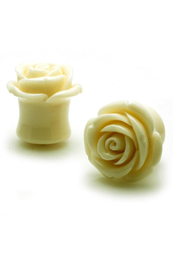 Acrylic Tunnel White Rose Double Flared Ear Plugs Body Jewelry