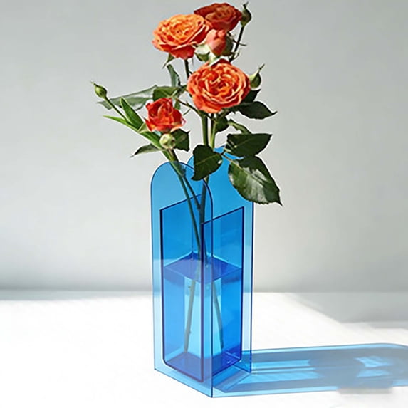 Acrylic Vase for Home Decor, Geometric Wide Mouth vase, Acrylic Flower Vase Modern Minimalist Wedding Decoration for centerpieces Desk Flower Bud vase, for Living Room Table, Office, Wedding