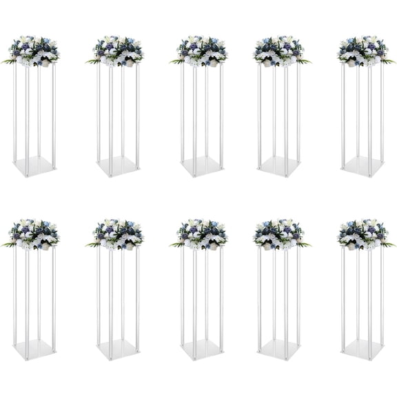 Acrylic Vase Wedding Centerpieces Stands for Flowers Acrylic Column Vase Stand Rectangular Geometric Flower Rack for Wedding Event Party Decorations (10 Pcs, 23.62in)
