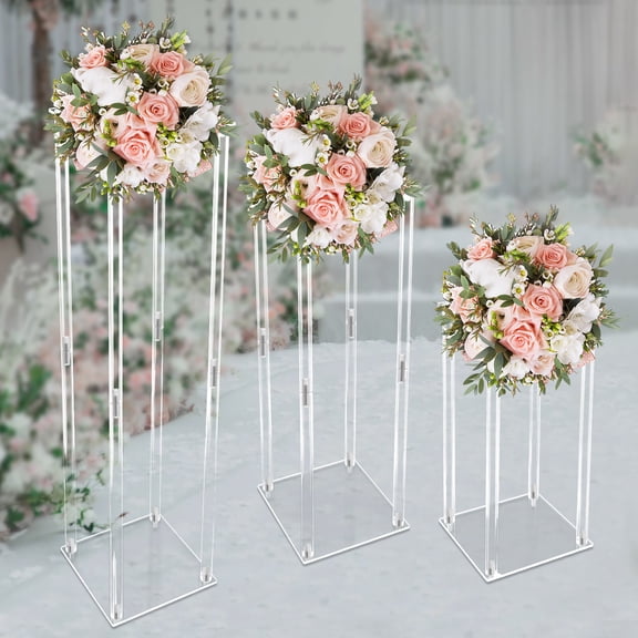 Acrylic Vase Wedding Centerpieces Wedding Stands for Flowers Acrylic Column Vase Stand Rectangular Geometric Flower Rack for Wedding Event Party Decorations (3 Pcs, 15.75in, 23.62in, 31.5in)