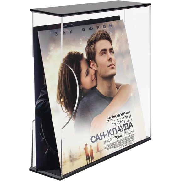 Acrylic Vinyl Record Storage Display Case with Clear Dividers, Albums Holder Stand, Black