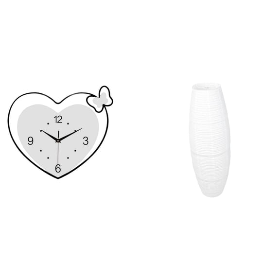 Acrylic Wall Clock Heart Paper Floor Lamp Shade Quiet Movement for Study Room Cafe Hotel