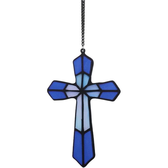 Acrylic Wall Cross 4 x 6 Inch Blue Baptism Faithful Grace Crucifix Crosses Shaped Home Window Hanging Pendant Decorations for Living Room Nursery Indoor Outdoor Christmas