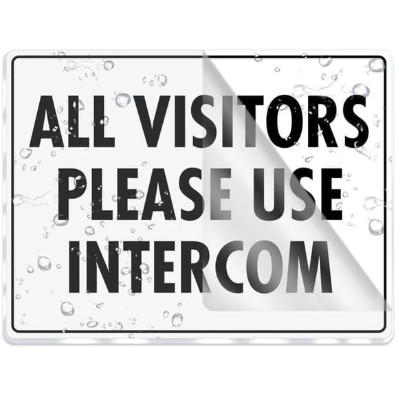 Acrylic Wall Or Door Sign All Visitors Please Use Intercom Door Sign - Highly Visible Plastic Placard Adhesive Back - Great Use For Restaurants, Hotels & Offices