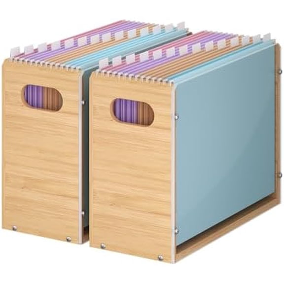 Acrylic Wall File Organizer, Hanging File Folder Organizer with Handle, Bamboo File Box File Crate Storage Box, Portable Filing Organizer for Home Office Classroom (Letter Size, 2 Pack)$$Office