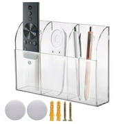 Acrylic Wall Mount Remote Control Holder Transparent Media Storage Box Organizer for Nightstand Bedroom Office 3 Compartments