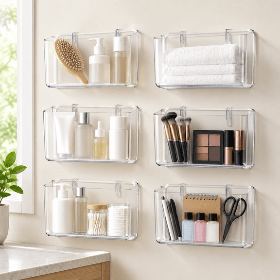 Acrylic Wall Pocket Storage Organizer Bins, Big