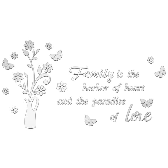 Acrylic Wall Stickers for Home Living Room Bedroom Decoration Square with Word Flower and Butterfly Pattern Silver 300x300mm 3pcs/set