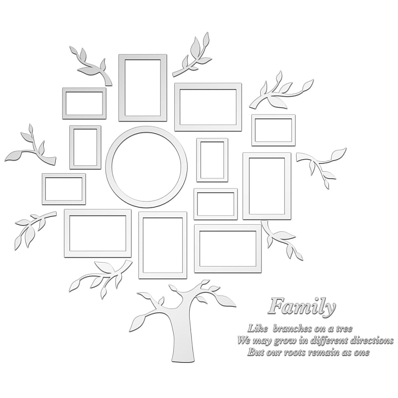Acrylic Wall Stickers for Home Living Room Bedroom Decoration Tree and Word Pattern Silver 300x300mm 6pcs/set