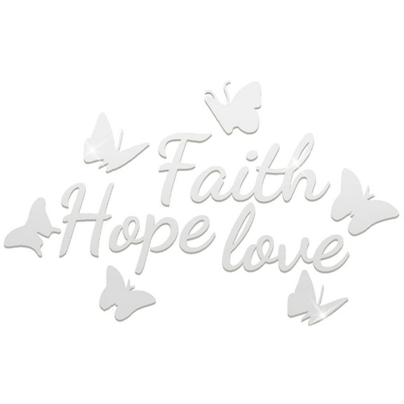 Acrylic Wall Stickers for Home Living Room Bedroom Wall Decoration Word Faith Hope Love Pattern Silver 300x233x1mm