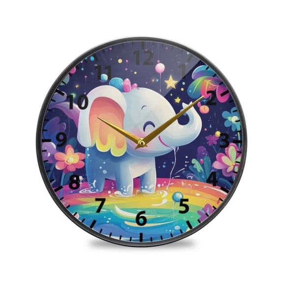 3d Cartoon Style Elephant Wall Clock Modern Decor Acrylic Clock Golden Hands 11.9in