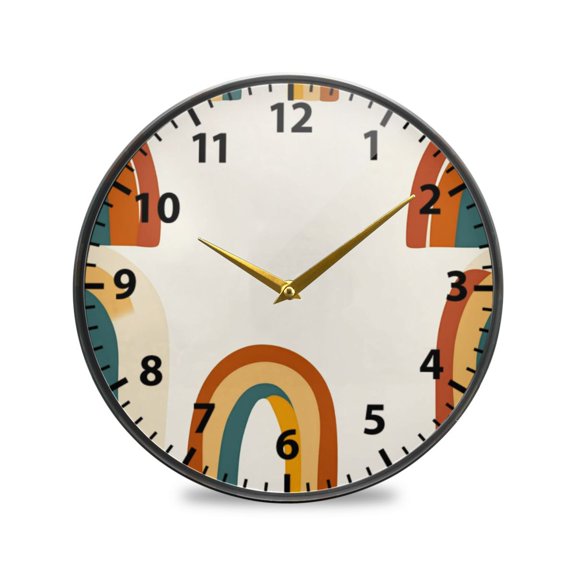Abstract Rainbow Pattern Wall Clock Modern Decor Acrylic Clock Golden Hands 9.5in